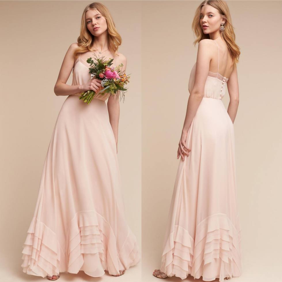 

Cheap Ruffled Country Bridesmaids Dresses Spaghetti Straps Wedding Guest Dress A-Line Ankle Length Chiffon Maid Of Honor Gowns