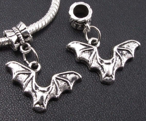 

100PCS Tibetan Silver bat Charms Pendant Dangle Beads Fit European Bracele t25mm, Bronze;silver