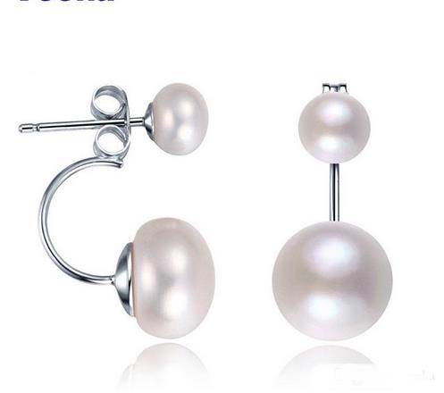 Double White Freshwater Pearls Earings Silver Natural Pearls Studs Earrings Costume Jewelry for Women Fashion Brincos-image-387012342