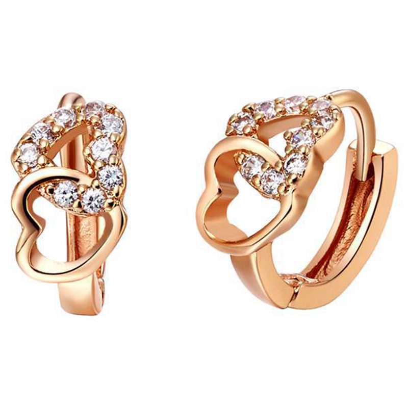 Double Heat Crystal Earrings 18k Rose Gold Filled Lovely Hoop Earrings Fashion Accessories-image-391495368