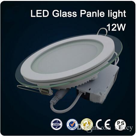 

2016 LED glass round 12W Panel Recessed Wall Ceiling Downlight AC85-265V high bright SMD5730 LED indoor light