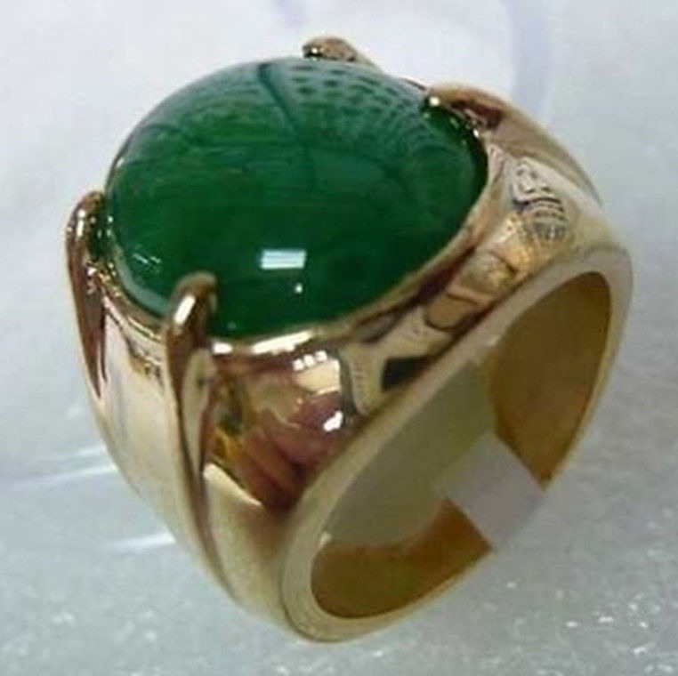 

Men's jewelry real Natural green jade Ring Size:8-12