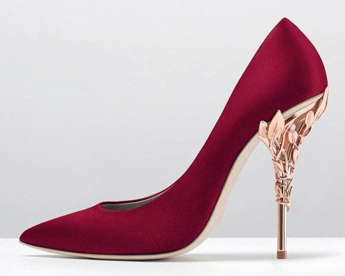 

Women Solid Eden Heel Pump Super sexy women wedding shoes Ornate Filigree Leaf Pointed toe Haute Couture SHOES, Red