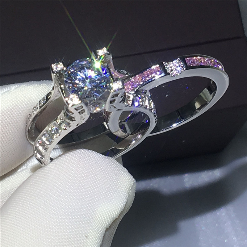 

Dropshipping 3 colors 2-in-1 ring set 5A zircon crystal White gold filled Engagement wedding band rings for women men Bijoux