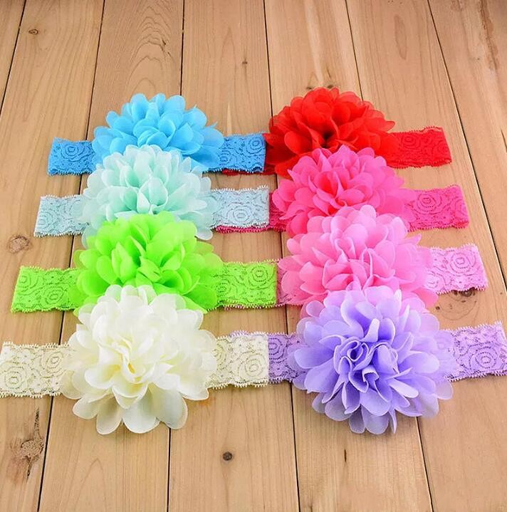 

Fashion Hot children kids Baby girls Lace Flower Pleated Hair Band Silk Hair Rope Band Elasticity Hair Accessories, Mix color