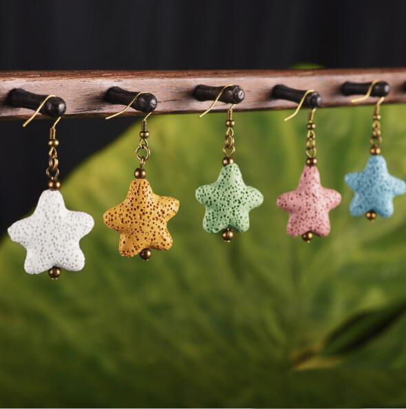 

Fashion 8 Colors Star Lava Stone Dangle Earrings Aroma Perfume Essential Oil Diffuser Earrings Colorful Lava Stone Earring