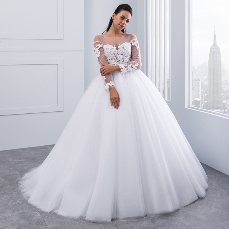 

New Arrival Vestido de Noiva Appliques Long Sleeve Lace Wedding Dresses Backless Sexy Bride Dresses Cheap Wedding Gowns, Custom made from color chart