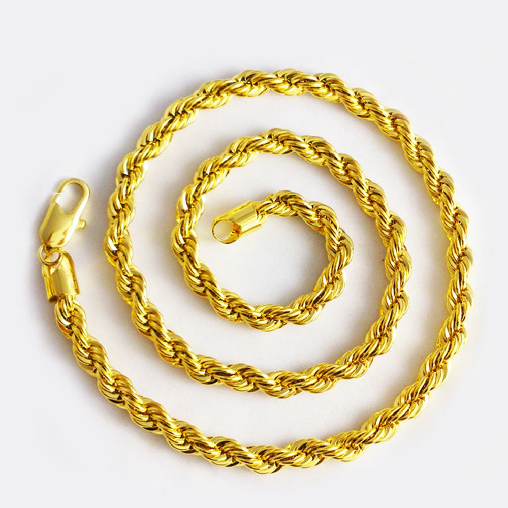 Long Rope Chain 18k Yellow Gold Filled Twisted Knot Necklace Solid Jewelry For Men 24"-image-392346712