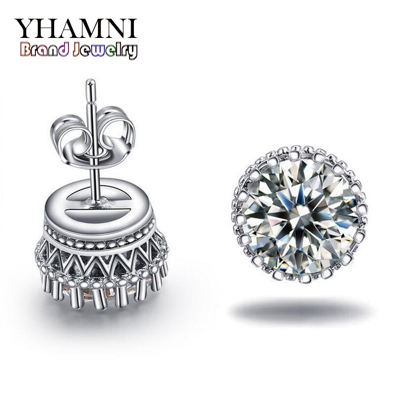 

YHAMNI New Arrival Hot Sell Super Shiny Diamond 925 Sterling Silver Ladies Stud Crown Earrings jewelry wholesale E100, Golden;silver