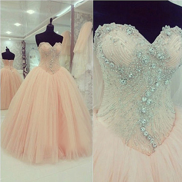 

Gorgeous Sweet 16 Dresses Ball Gown Blush Pink Soft Tulle Quinceanera Dress Exquisite Beaded Top Sweetheart Sleeveless Prom Party Gowns, Light yellow