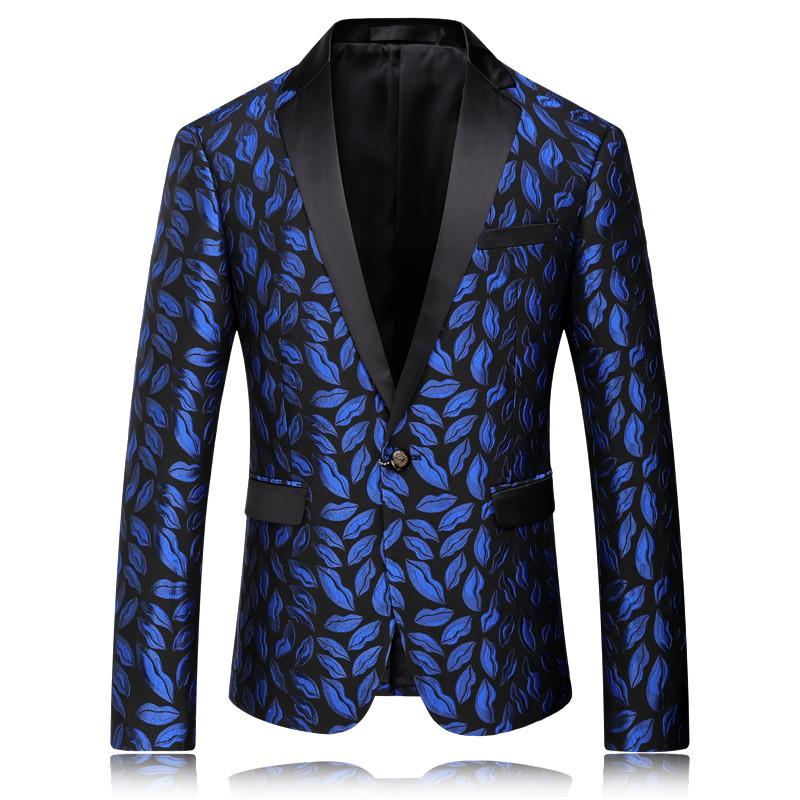 

Wholesale-Royal Blue Mens Floral Blazer 2016 New Autumn Men Flower Men Braoque Vintage Wedding Luxury Blazer Terno Masculino Homens Blazer