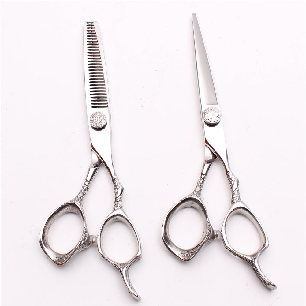 

6" JP 440C Customized Logo Silver Professional Human Hair Scissors Cutting or Thinning set reguler Hairdressing Shears Excellent NEW C9001