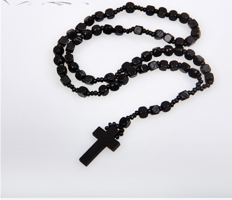 Bon chapelet en bois dur perlé Jesus CROSS collier pendentif en bois pour hommes et femmes bijoux fins livraison gratuite