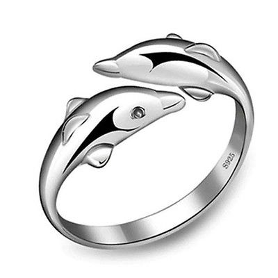 Wholesale-New 1 PC Silver Plated Double Dolphin Design Opening Adjustable Rings Gift Chic