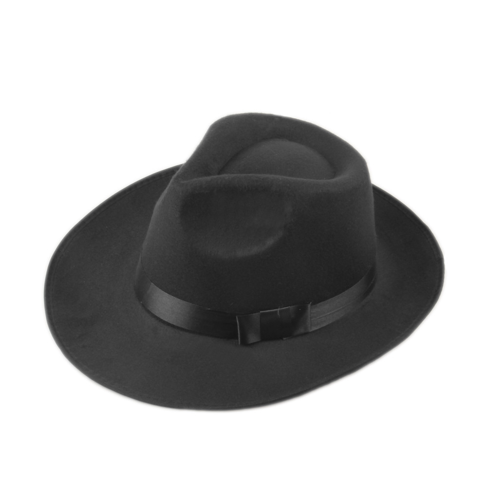 

Wholesale-Unisex Men Women felt fedora hat Cappelli Jazz Felt Floppy Ribbon Band Wide Brim Panama Hat elegant gorras hombre Gangster Cap 7, Coffee