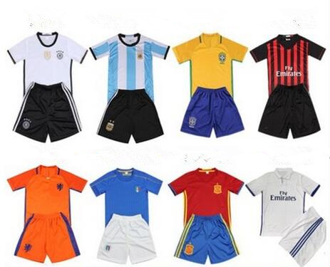 

2017 Children Football Sets Short Boys Sports Clothing Kids Soccer Clothes Pullover Child Summer Clothing Sets, As show