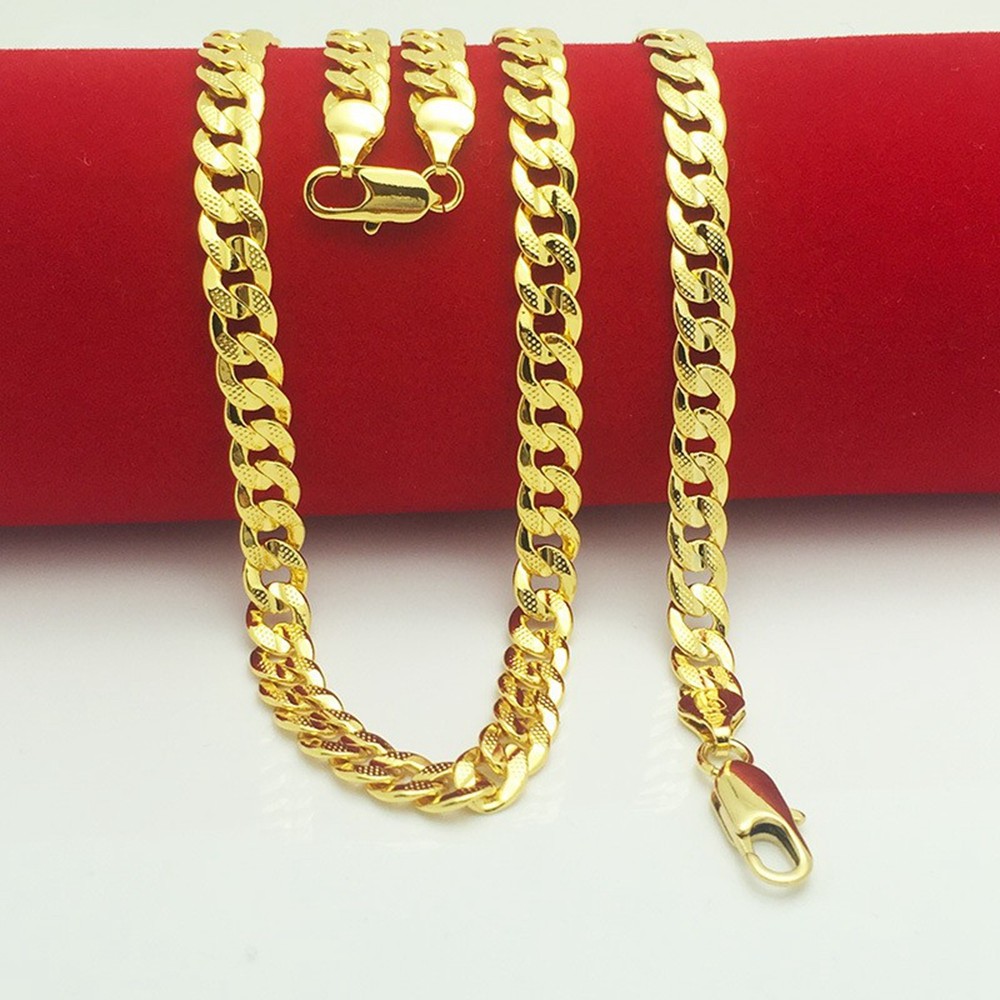 Mes 18k Yellow Gold Filled Hammered Necklace Chain 24in 9mm Solid Curb Chain GF Jewelry-image-390238562
