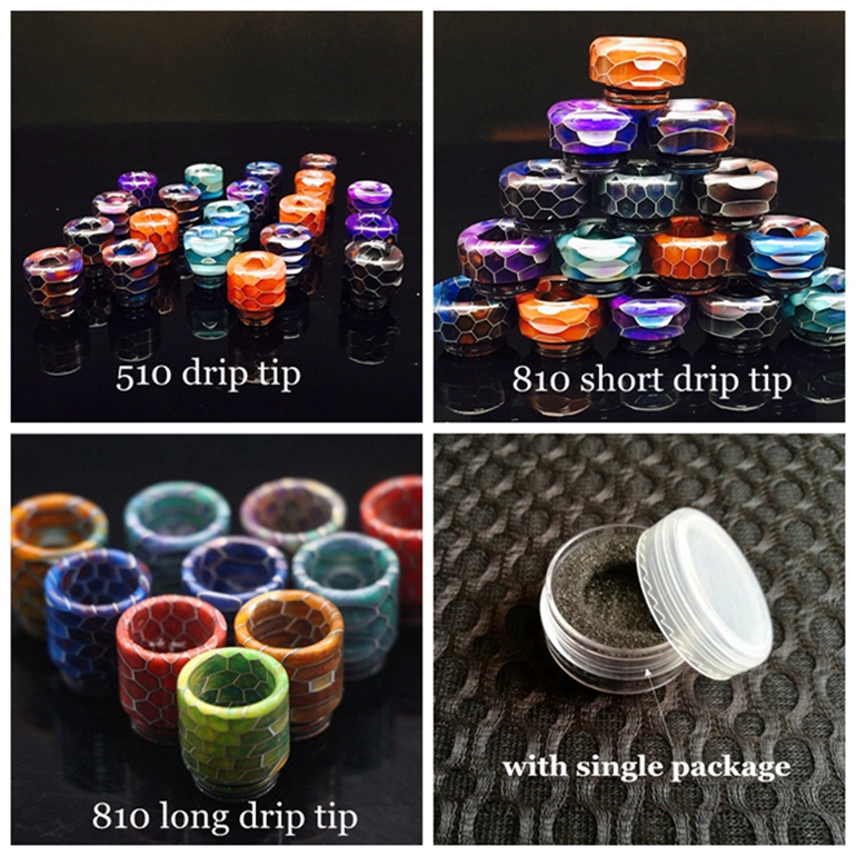 

3Styles Snake Skin Pattern 510 810 Thread Epoxy Resin Drip Tips Wide Bore Mouthpiece for TFV8 Prince Kennedy 528 v1.5 TFV8