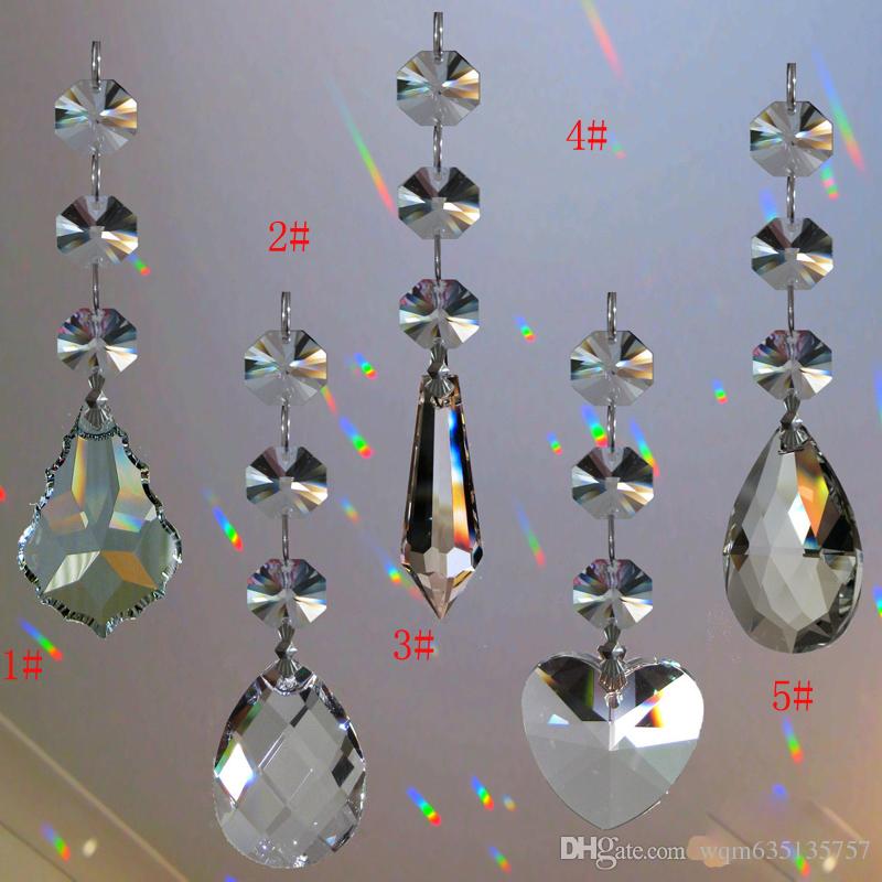 

20PCS Crystal Chandelier Lamp Prisms Parts Glass Teardrop Pendant with 3 Octagon Beads Silver Bowtie Connector
