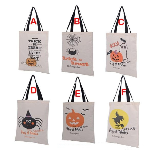 

2016 Hot Sale Halloween Gift Bags Large Cotton Canvas Hand Bags Pumpkin,Devil,Spider Printed Halloween Candy Gift Bags Gift Sack Bags F705-1