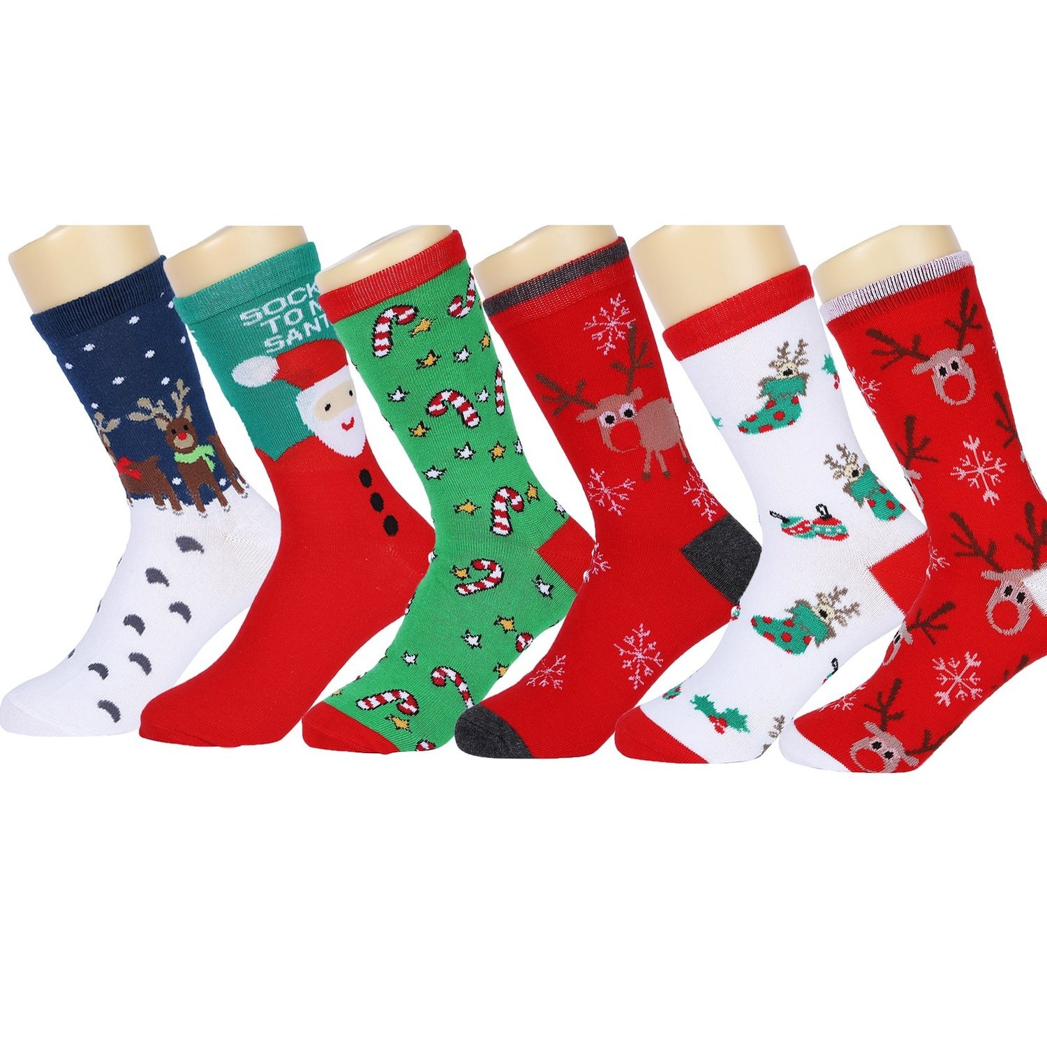 

6 Pairs Women's Christmas Holiday Casual Socks, Long Thin Cotton Bed Socks, Multi