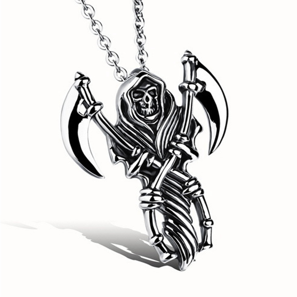 

10pcs Fashion Men's Necklace Antique silver Skull Grim Reaper Sickle Charm Pendant For Jewelry Making