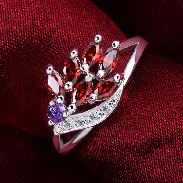 

Factory direct sale flower red gemstone 925 silver plate ring DMSR555 Online for sale high grade sterling silver plated finger rings