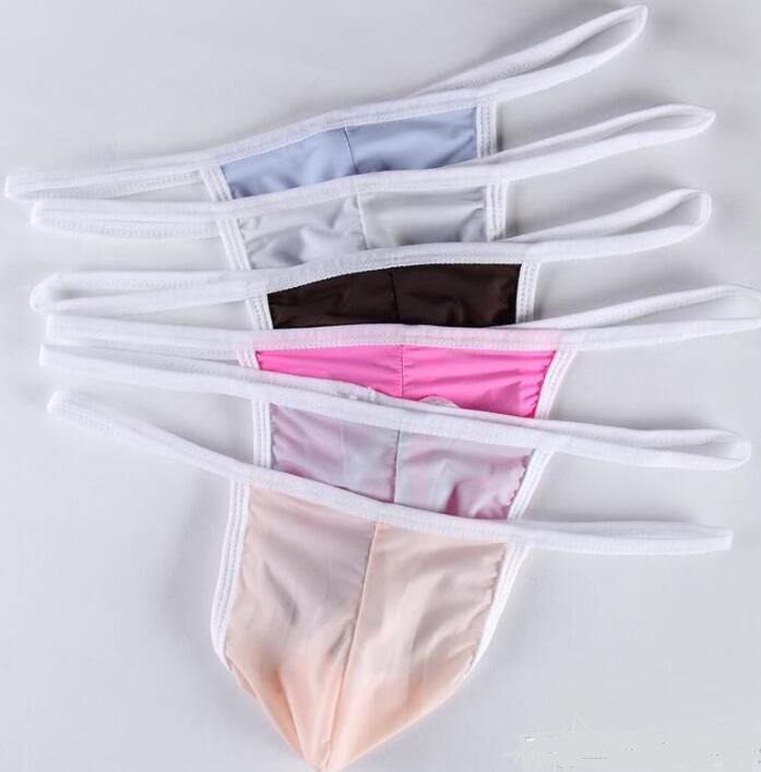Micro bikini en soie de glace pour hommes fins Slip Hipster pochette pour pénis tongs g cordes tangas T dos culotte taille basse hommes sous-vête