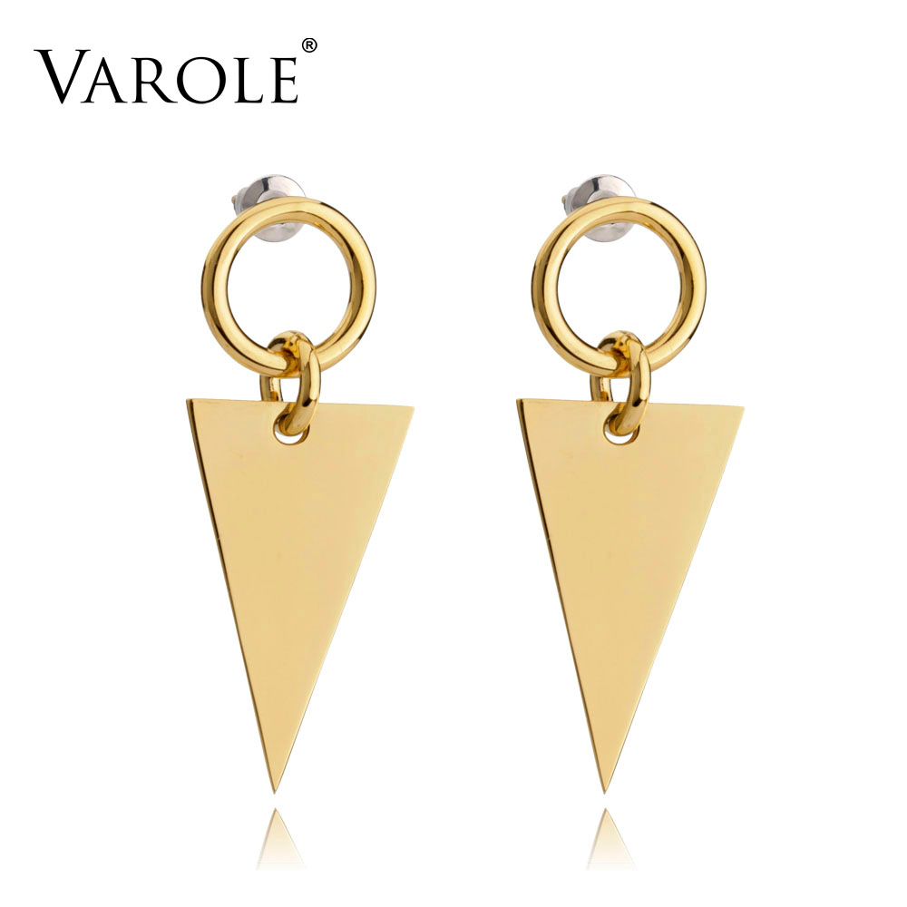 

VAROLE Unique Triangle Jacket Earrings Black Drop Earring Rose Gold Color Earings Stainless Steel Earrings For Women Jewelry