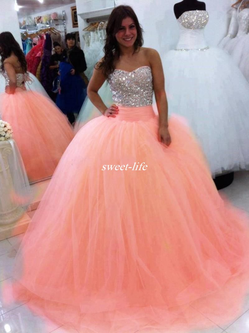 

2019 Sparkly Beading Crystals Quinceanera Dresses Strapless Sleeveless Bodice Tulle Corset Back Ball Gown Prom Dresses For 15 Years Vestidos, Purple