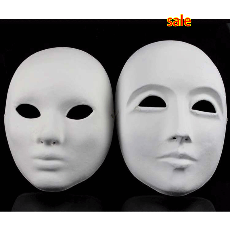 

Wholesale New Hand-painted Pulp Plaster Covered Paper Mache Blank Mask Female Male Mask with Elastic 20pcs/Lot