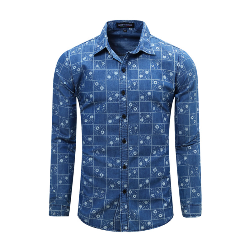 

Wholesale-2016 New Hot European Men Printing Denim Shirt 58, Multi
