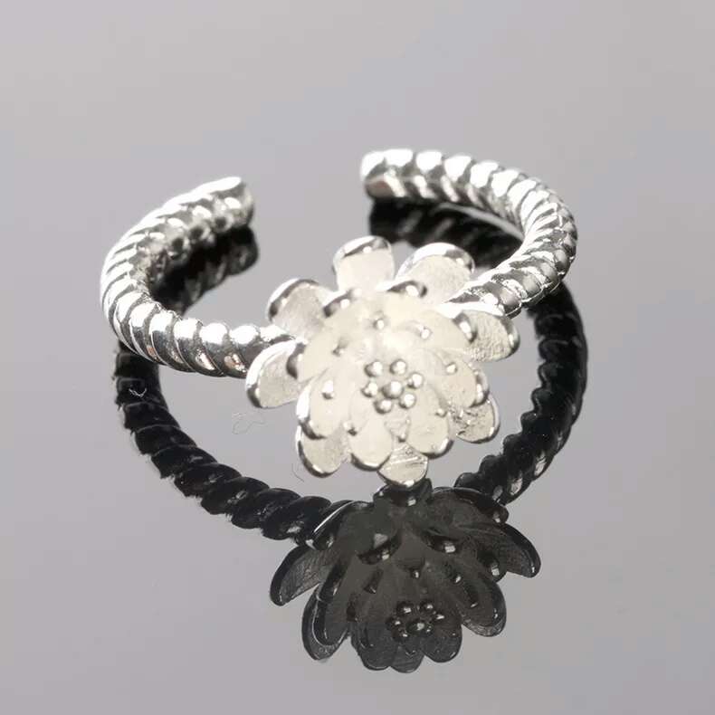

925 sterling silver ring jewelry wedding vintage new charms lotus flower single silver golden free shipping, Golden;silver