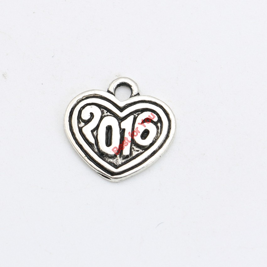 

Antique Silver Plated 2016 Heart Charms Pendant Bracelet Necklace Jewelry Making DIY Handmade 13x14mm