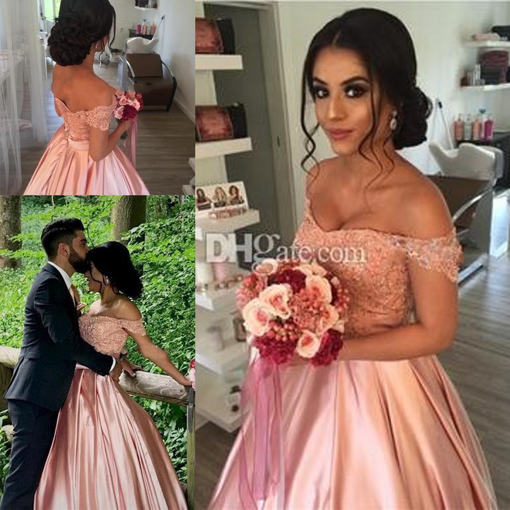 2017 African New Pink Lace Appliques Beaded Prom Dresses Off Shoulder Satin Floor Length Plus Size Pageant Party Dress Formal Evening Gowns