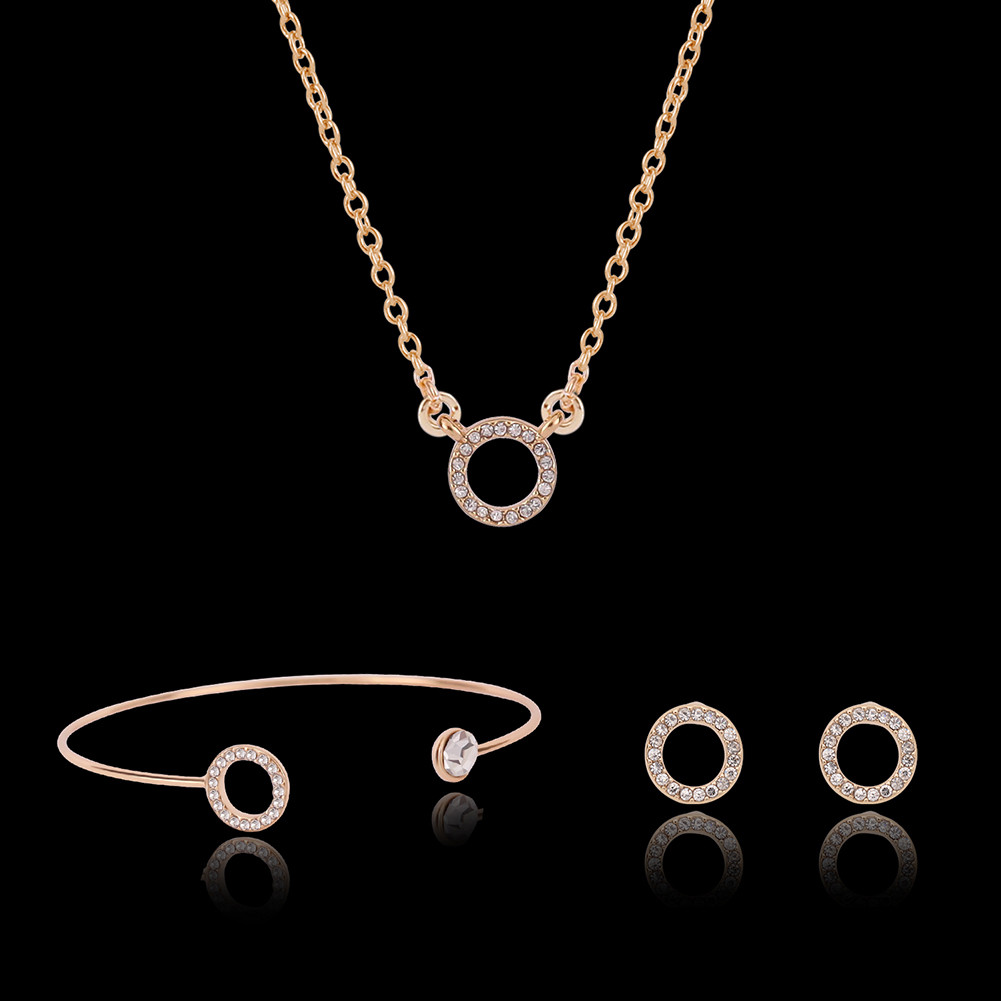 

Bracelet Earrings Necklace Jewelry Set Luxury Brief Exquisite Quality Rhinestone 18K Gold Plated Circle Party Jewelry 3-Piece Set JS285