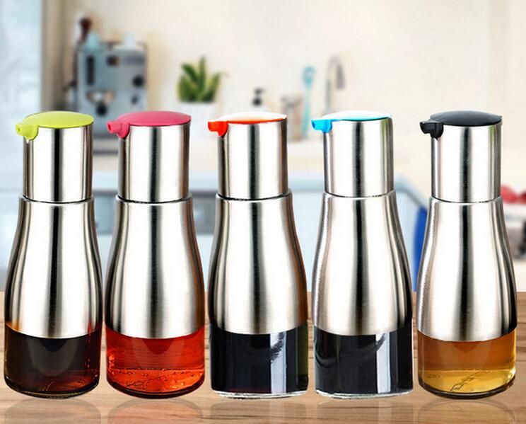 

Functional Olive Oil Bottle Soy Sauce Vinegar Seasoning Storage Can Glass Bottom 304 Stainless Steel Body Kitchen Cooking Tools