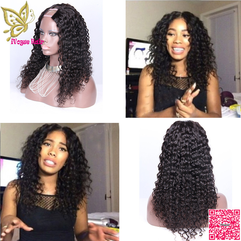 

Peruvian Human Hair U Part Wigs Loose Curly UPart Human Hair Wig Unprocess Hair Middle Part For Black Women, Natural color