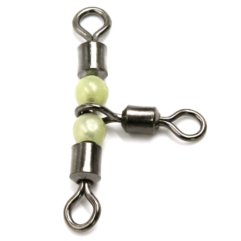 100 pieces/lot 3 way Fishing swivels luminous cross line rolling swivel with Glow beads Stainless Saltwater fishing Hook connector-image-381060168