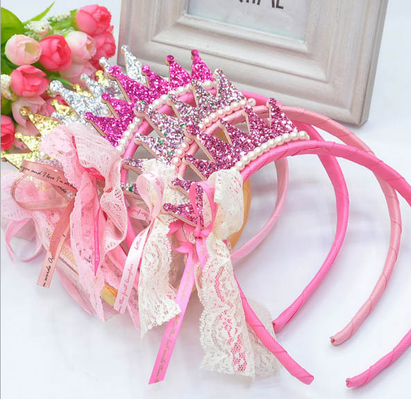 

New 2016 Girls Hair Bands Pearls Resin Diamond Lace Bow Ribbon Crown Princess Children Accessories Hair Accessories Hair Band, Multi-color