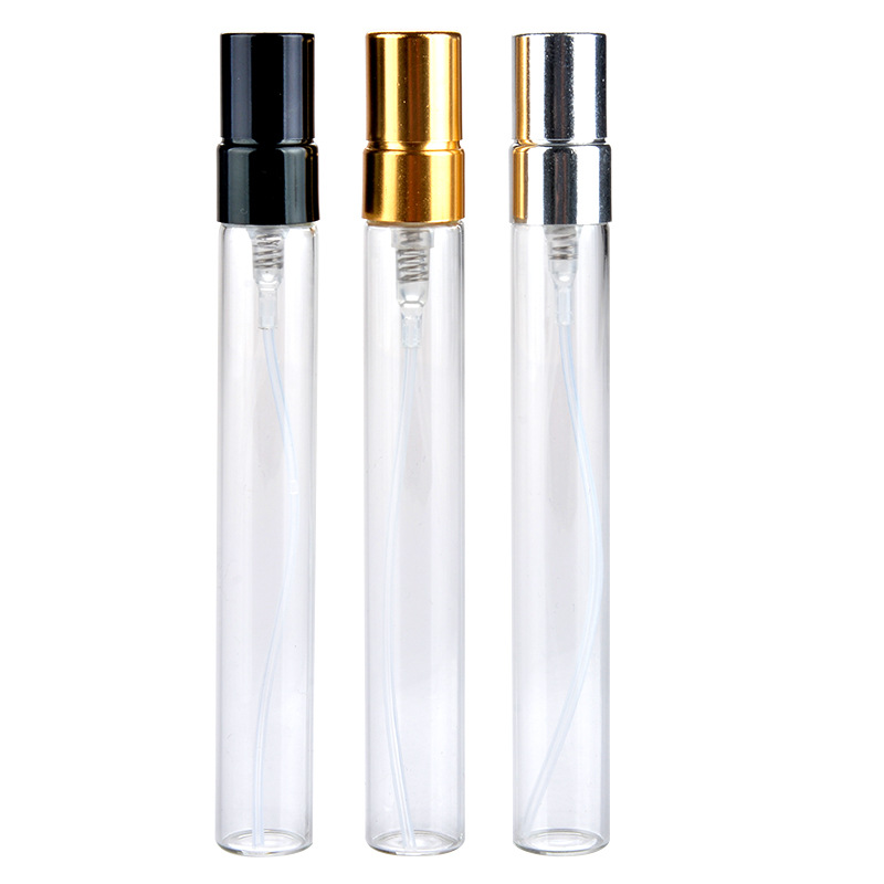 

5ML 10ML Transparent Glass Spray Bottle Empty Clear Refillable Perfume Atomizer with Gold Silver Cap Portable Sample Glass Vials b706