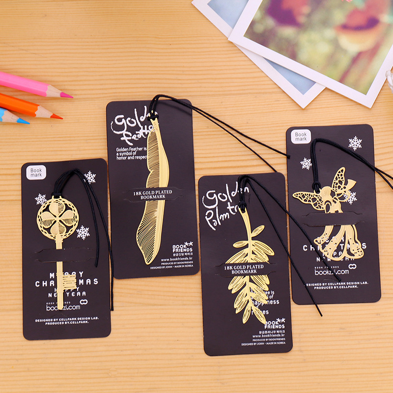 

Wedding Favor Gold Bookmark Feather Leaf Key Angel Metal Hollow Bookmarks Creative Gifts