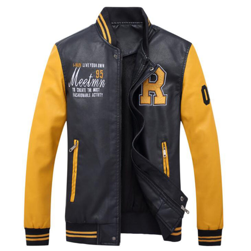 

New Autumn Winter Preppy Stye Jacket Casual Loose Mens Jacket Wear Mens Faux Leather Jackets Coats, Red