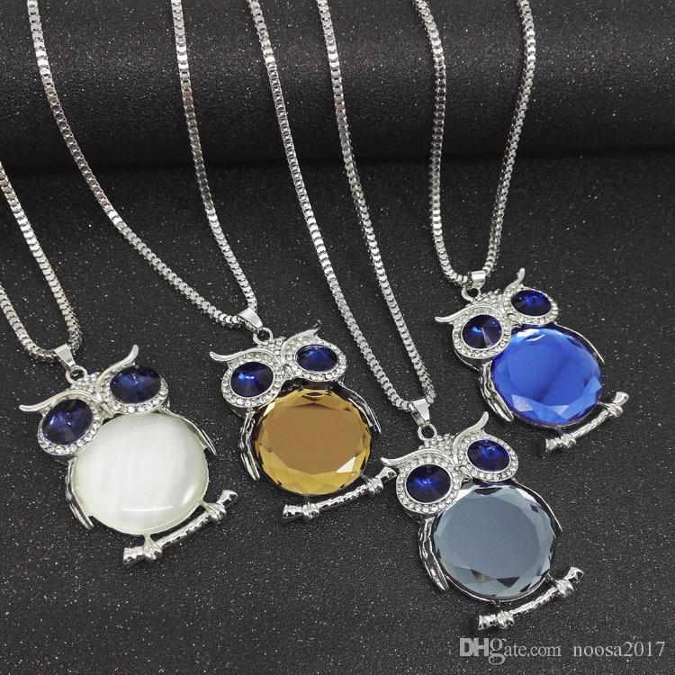 

37g Chain length 76CM Creative Luminous Crystal Owl Sweater Necklace Long Accessories Necklace for women Hip Hop Jewelry with opp package
