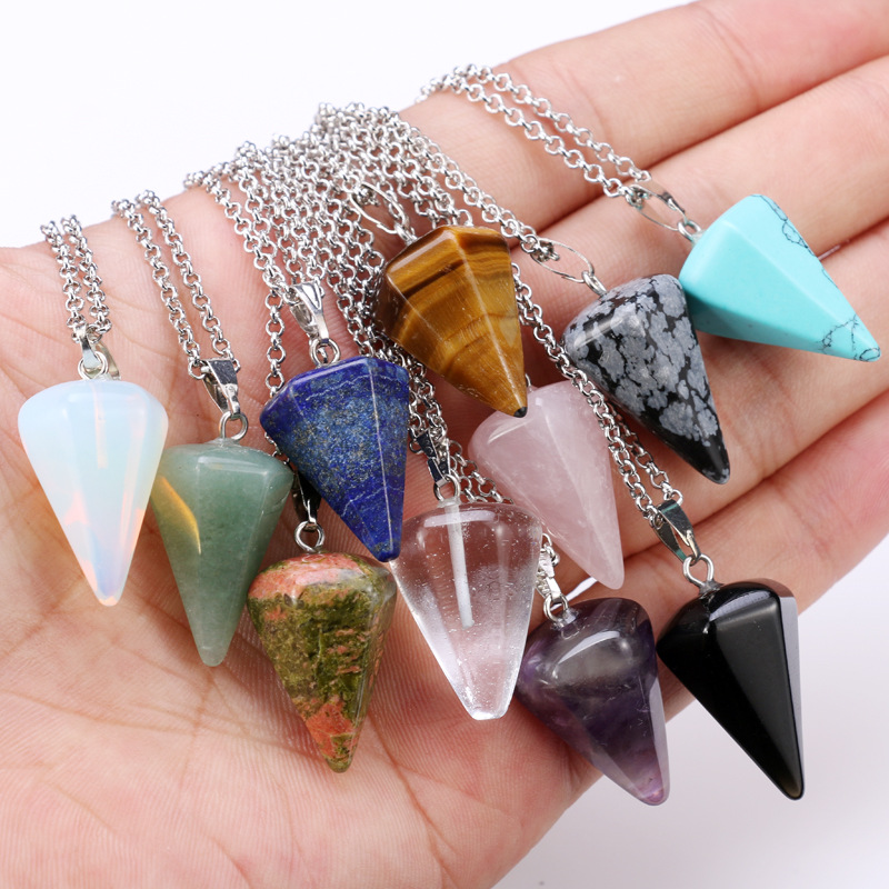 

Natural Crystal Stone Statement Pendant Necklaces Jewelry With Silver Plated Chain For Women Men Lover Fashion Accessories