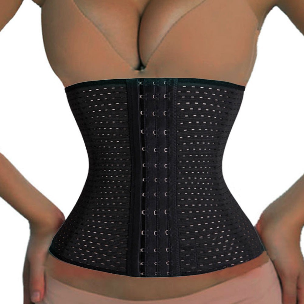 

Women Spiral Steel Boned Corset Hollow Waist Training Cincher Underbust Corset Body Sport Shapers 9049, Black