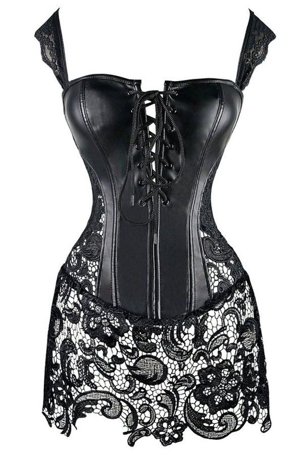

Wholesale- Women Intimates Lingerie Boned Brown Faux Leather Steam Punk Corset 50017 Strong Lace Up Gothic Overbust Corset Corselet, Black