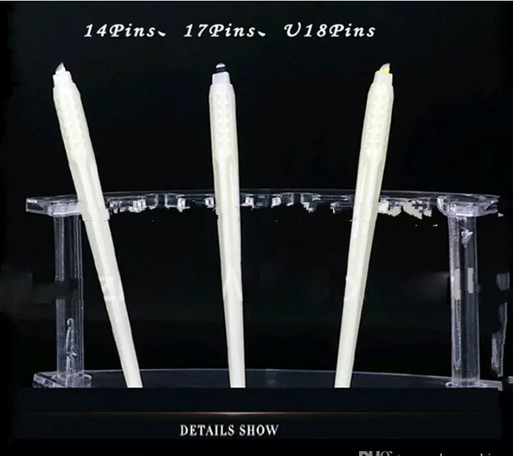 

Hot Top quality 50pcs permanent makeup white disposable microblading pens with 7/12/14/17/18U pins needles embroidery blades free shipping
