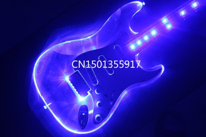 Acrylic Crystal LED electric guitar/transparent plexiglass electric guitar/ST 6 string Guitar/LED colors can Four color selection-image-432243239