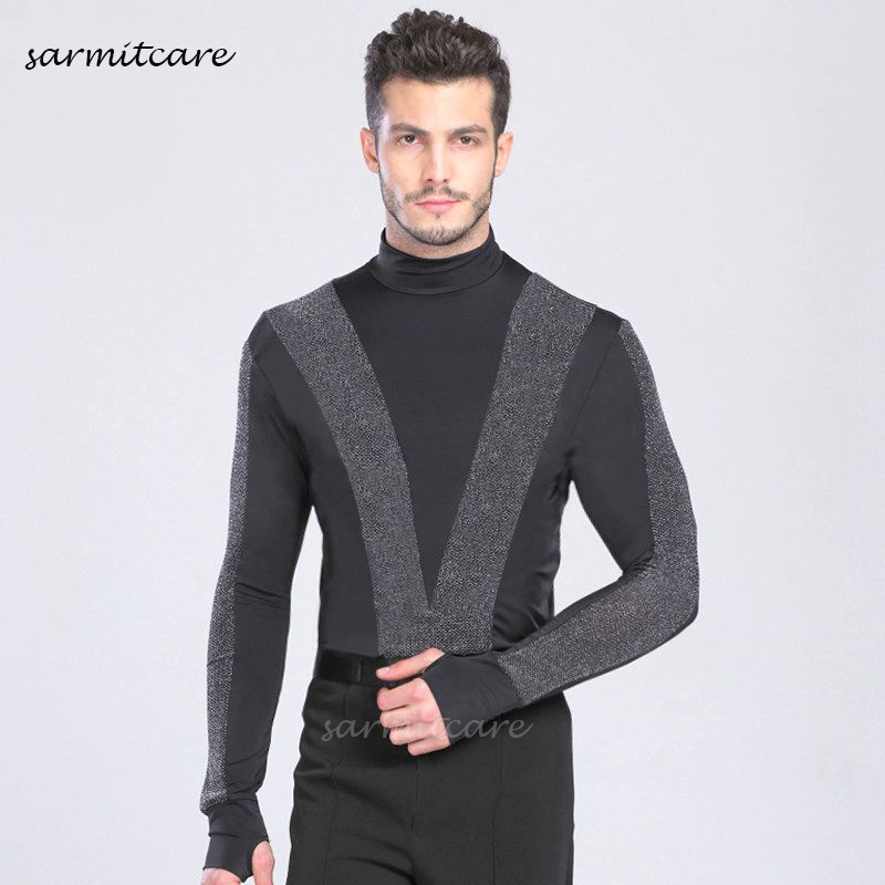 

Latin Dance Shirt for Men Jumpsuit CHEAPEST CAD083 Male Long Sleeve Samba Dance Costumes Tango Samba Costume Dance Clothes Latin Shirts, Black